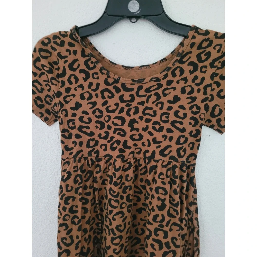 Old Navy Girls Brown Leopard Print Short Sleeve Babydoll Dress Size M 8 #3